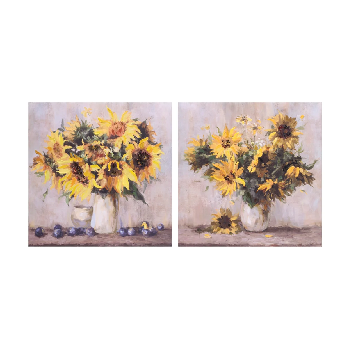 Sunflower Vase Canvas Wall Art (Set of 2) – 23.75"H Square Botanical Canvas Indoor Decor by Melrose