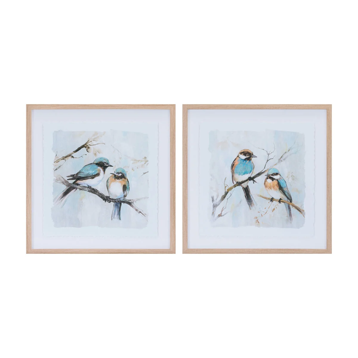 Framed Bird Wall Art Prints (Set of 2) – 21"H Blue White Nature Indoor Decor by Melrose