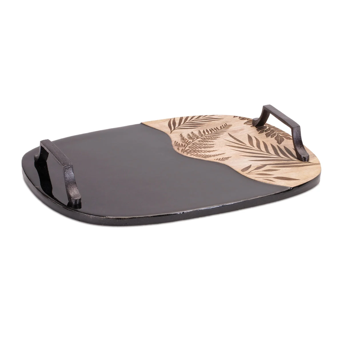 Mango Wood & Metal Tray – 17"L Black Modern Serving Accent by Melrose
