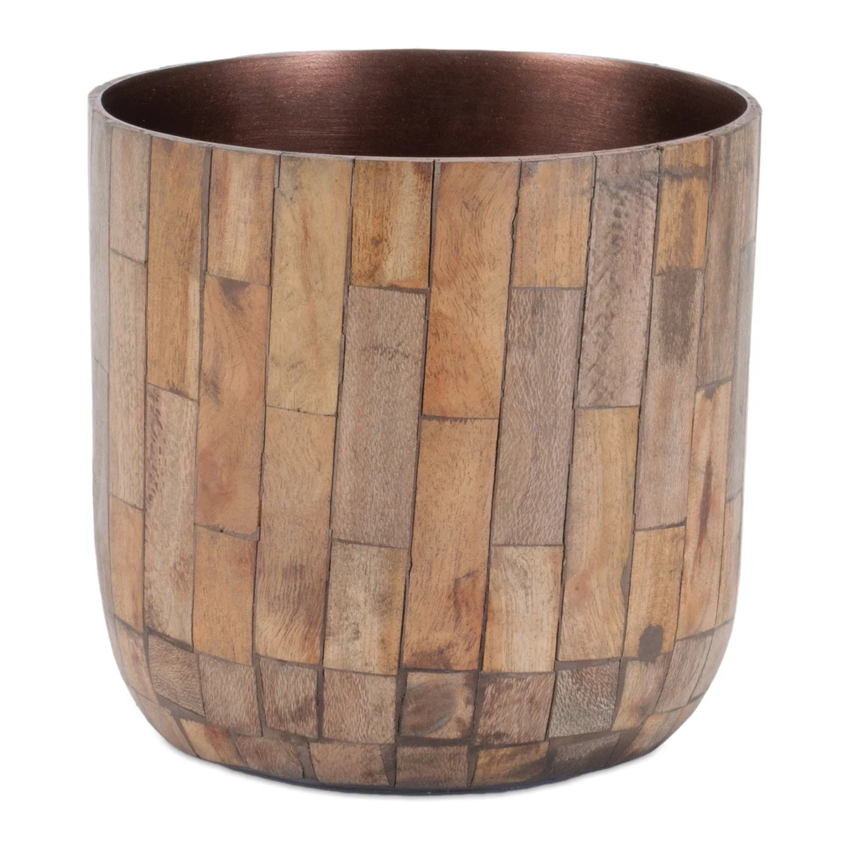 Round Wooden Planter (Set of 2) – 6"H Brown Mango Wood & Iron Indoor Decor by Melrose