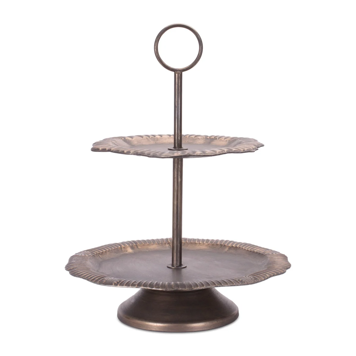 Tiered Metal Tray Gold and Bronze Two Tier Display Stand 23" H by Melrose
