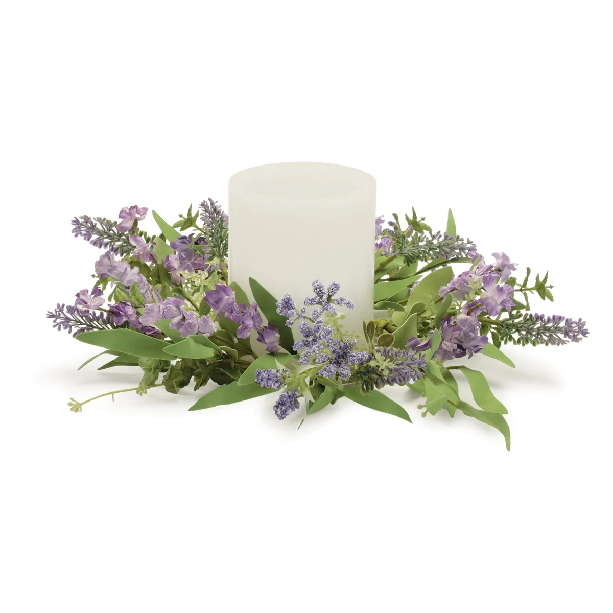 Candle Ring Decor Set of 2 Purple Lavender Florals Fits 4" H Pillar Candle by Melrose
