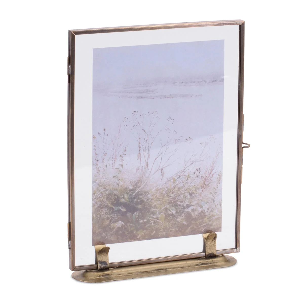 Tabletop Art Frame Copper Framed Floral Artwork Glass and Iron Decor 8.4" H by Melrose