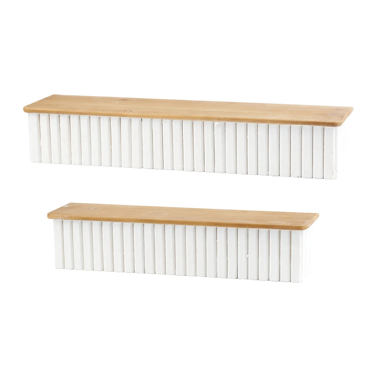 Wall Shelf Decorative Floating Set 22"L White Brown MDF (Set of 2) By Melrose