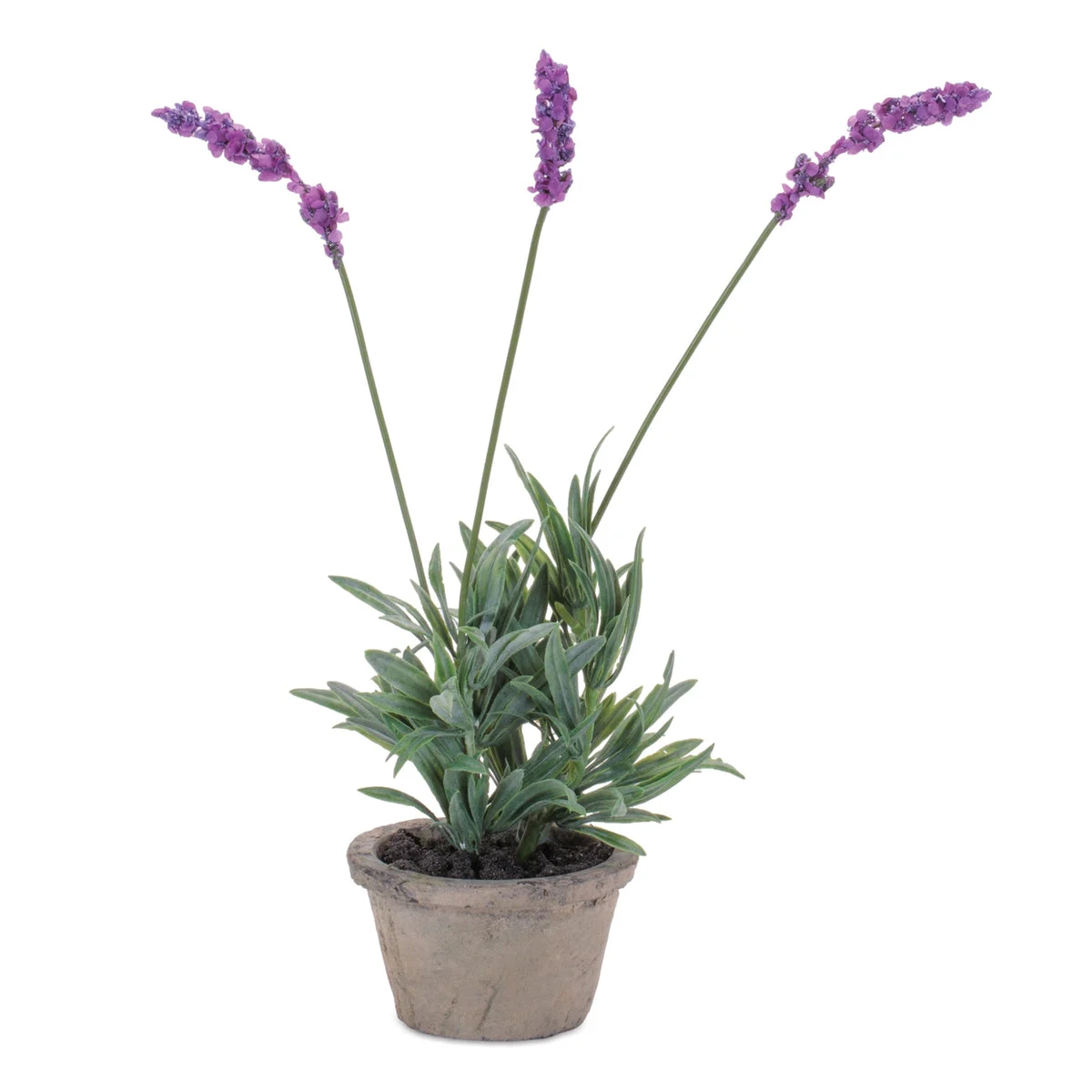 Potted Lavender 14.5"H, Purple Green Polyester Faux Plant in Cement Pot By Melrose