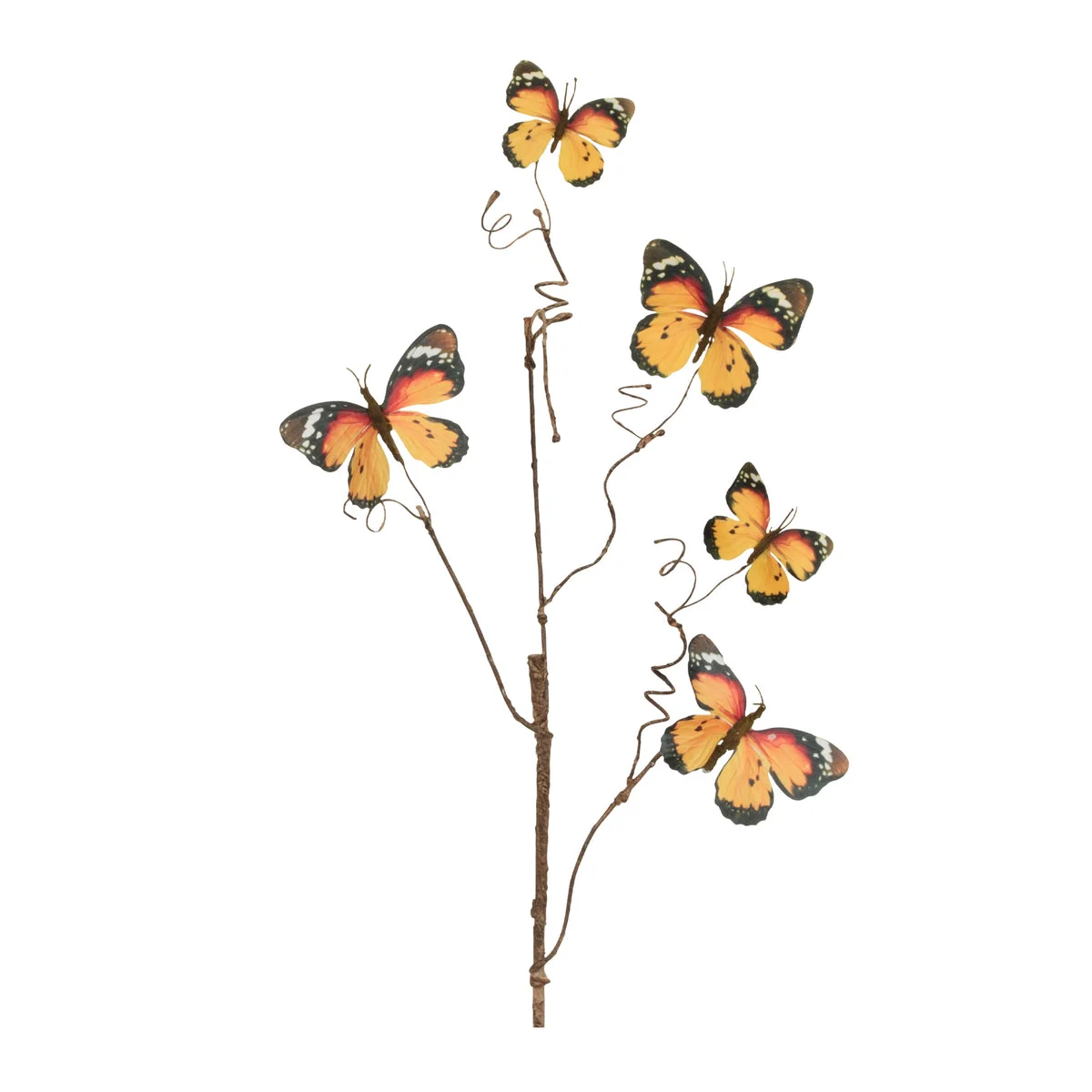 Butterfly Spray 26.6"H, Orange and Black Polyester Faux Floral Twigs with Wired Stems (Set of 4) By Melrose