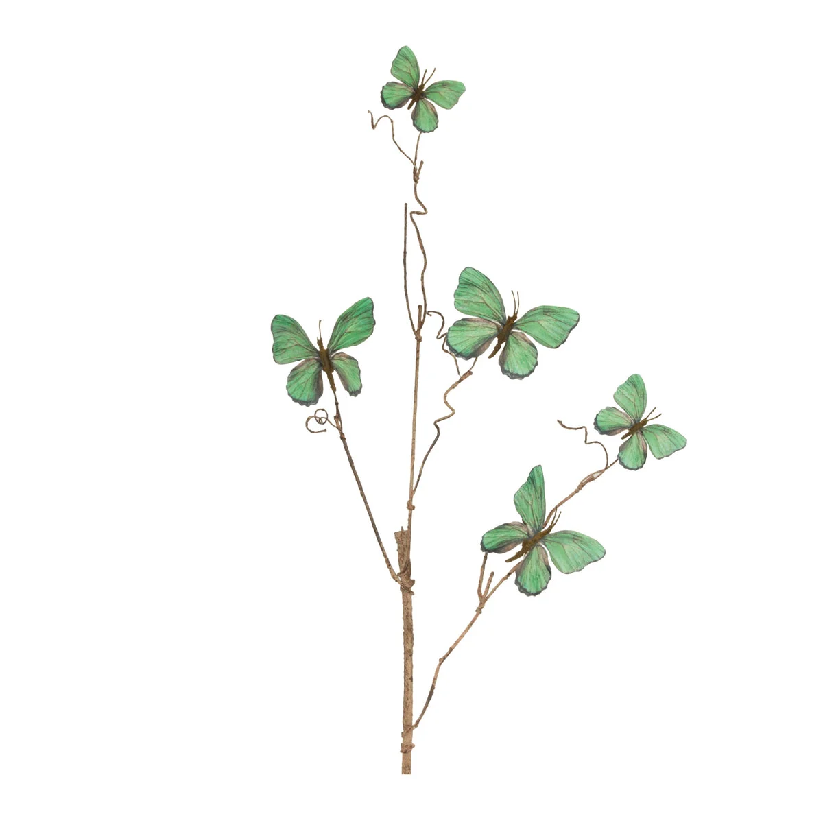 Butterfly Spray 29.1"H, Green Polyester Faux Floral Twigs with Wired Stems (Set of 4) By Melrose