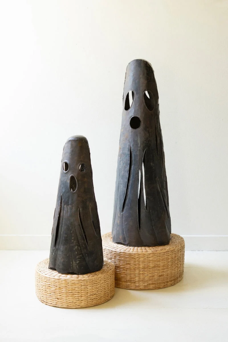 Rustic Iron Ghost Luminaries Set of 2 – Halloween Decorative Candle Holders – 37"Tall by Kalalou