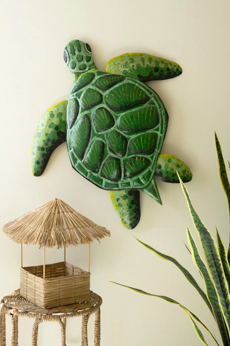 Hand-Hammered Metal Sea Turtle Wall Art – 27.5" Tall by Kalalou