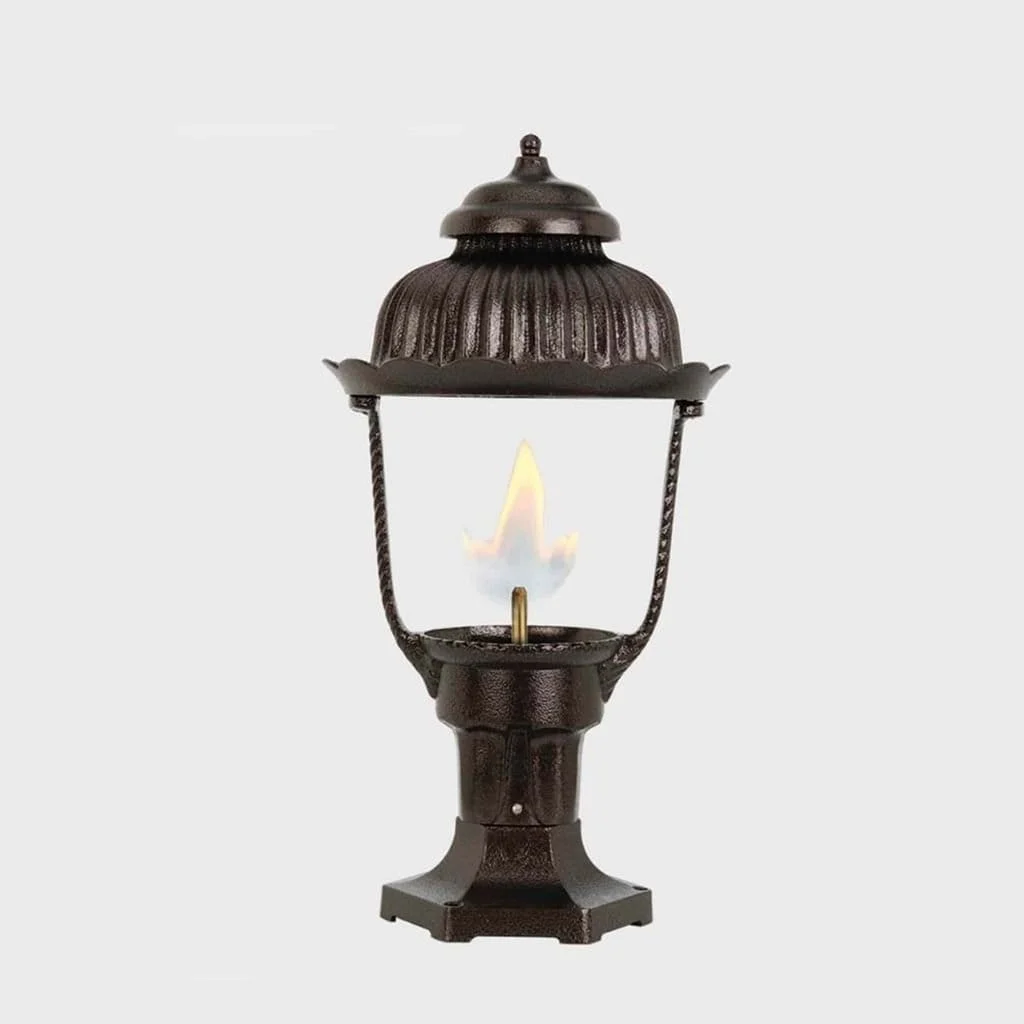 American Gas Lamp Works Heritage 1700R 12" Noble Bronze Residential Pier Mount Aluminum Natural Gas Lamp With Dual Inverted Gas Mantle Light Assembly, Clear Glass Globe and Brass Loop Finial