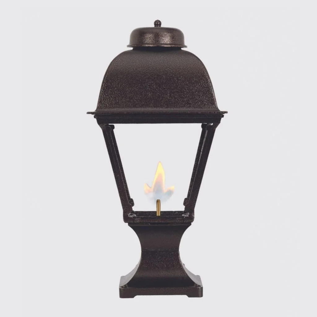 American Gas Lamp Works Washington 2000R 11" White Residential Pier Mount Aluminum Propane Gas Lamp With Dual Inverted Gas Mantle Light Assembly, Beveled Tempered Glass Panes and Cast Eagle Finial