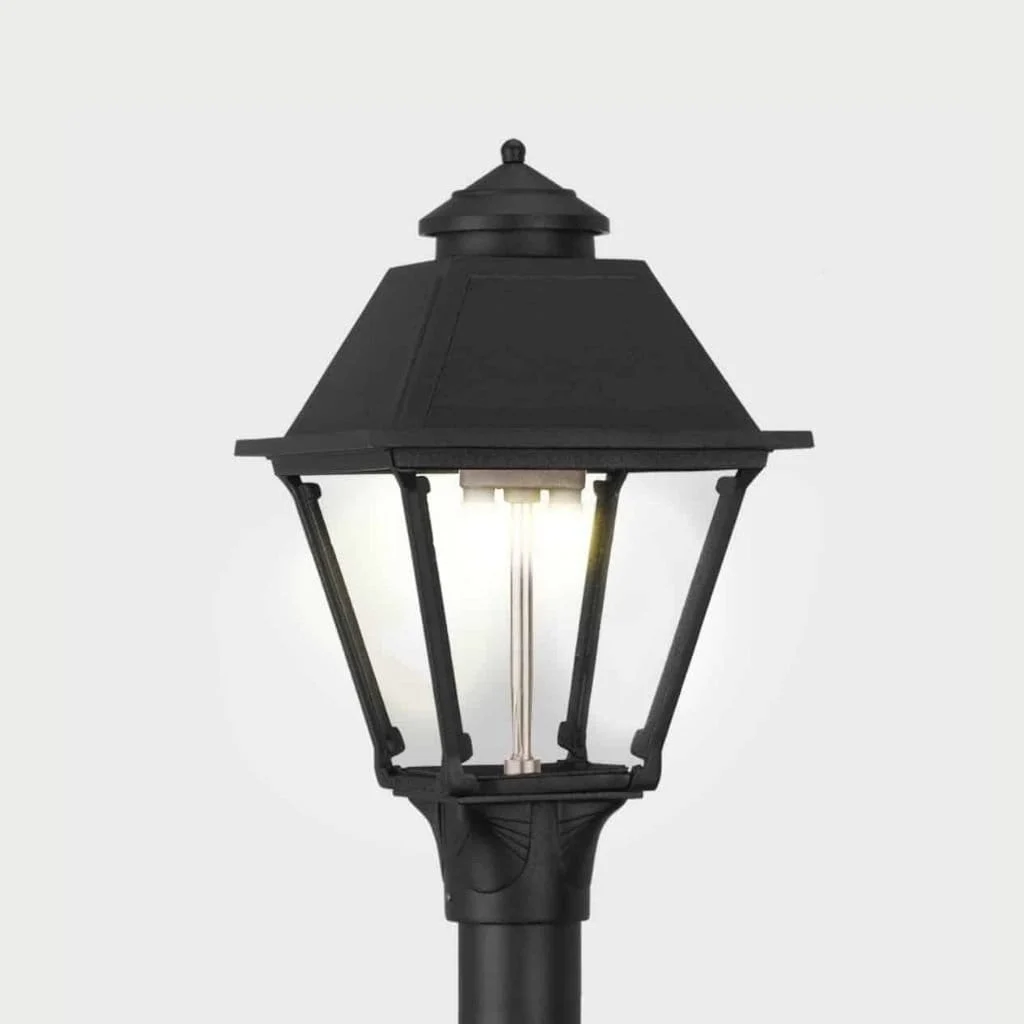 American Gas Lamp Works Westmoreland 2300H 11" White Residential Post Mount Aluminum Propane Gas Lamp With Triple Inverted Gas Mantle Light Assembly, Flat Tempered Glass Panes and Small Ball Finial