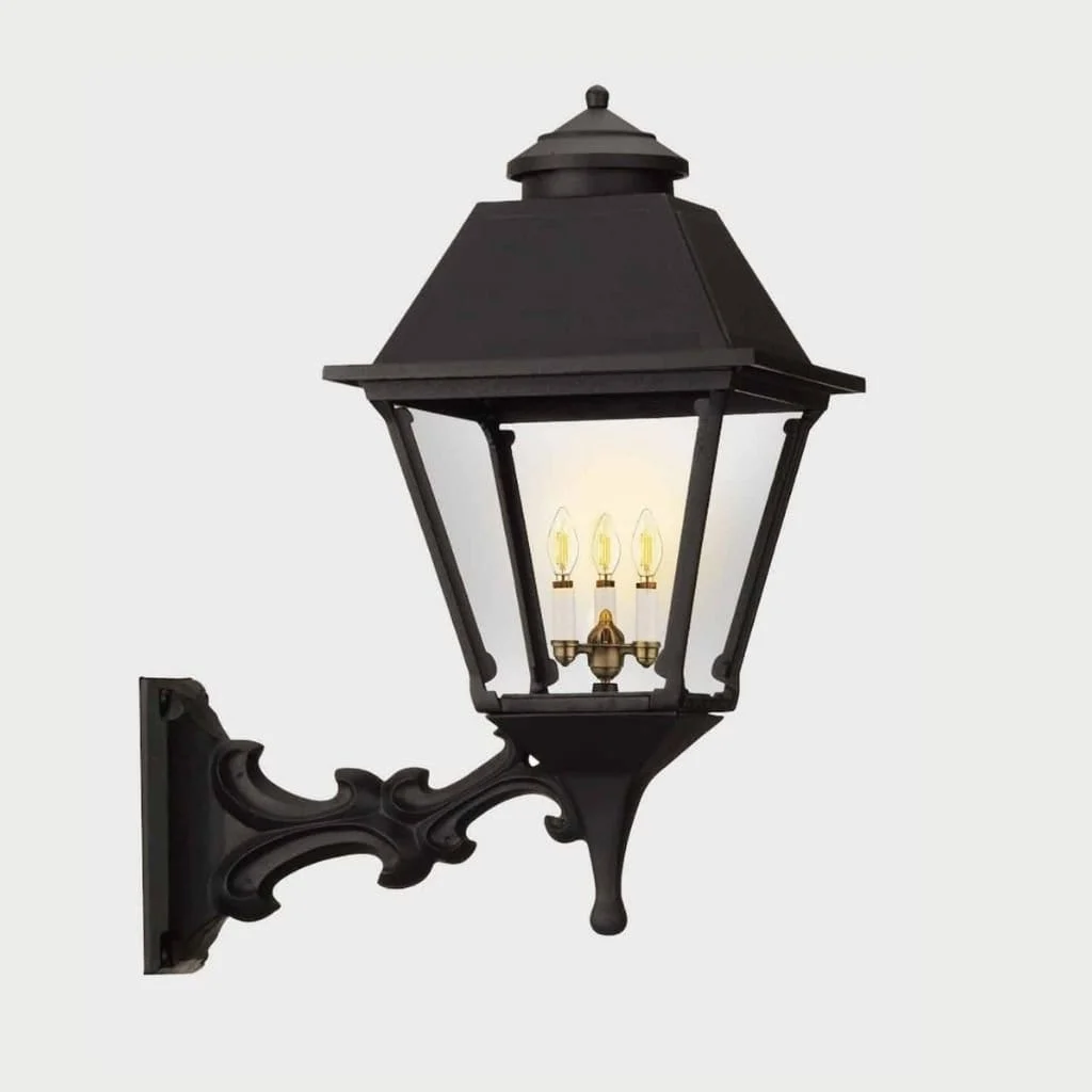 American Gas Lamp Works Westmoreland 2300W 17" White Residential Wall Mount Aluminum Propane Gas Lamp With Triple Inverted Gas Mantle Light Assembly, Beveled Tempered Glass Panes and Loop Finial