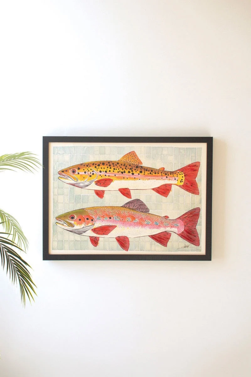 Decorative Framed Two Fish Wall Art – 26.5" Tall by Kalalou