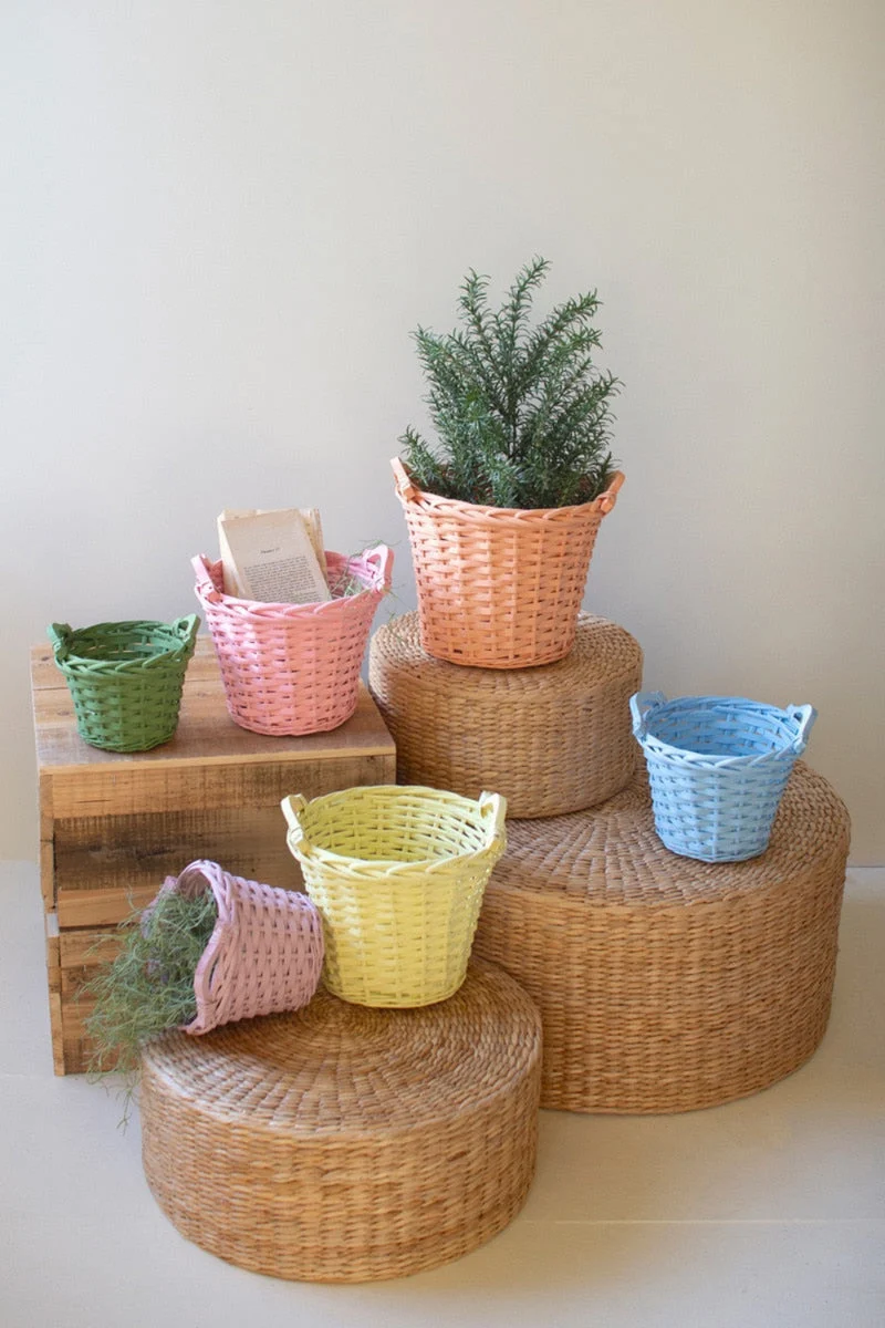 Multi-Color Willow Easter Basket Set of 6 with Handles by Kalalou