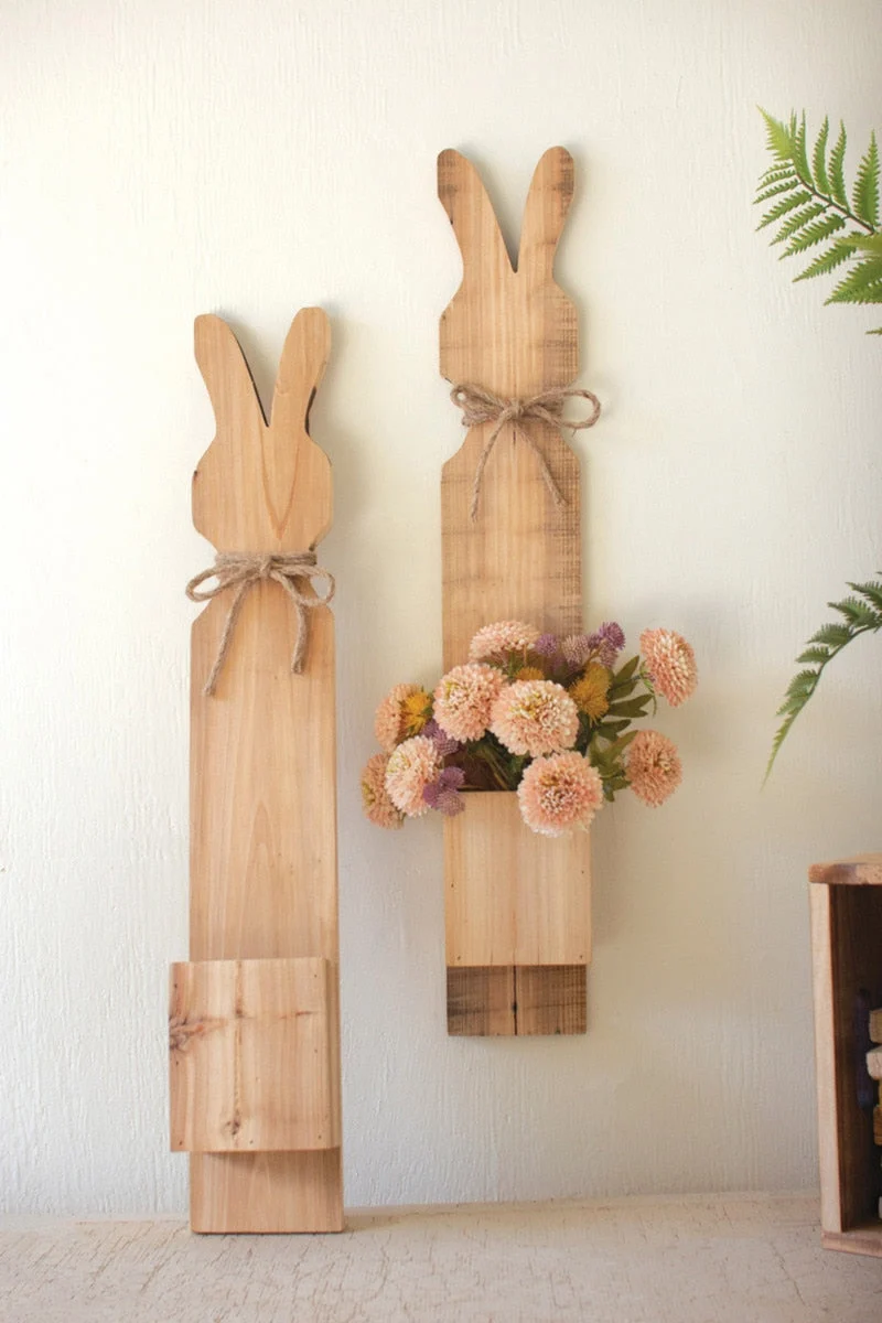 Handcrafted Recycled Pine Rabbit Wall Planter – 30" Tall by Kalalou