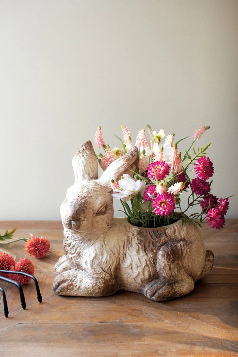 Faux Concrete Rabbit Planter – Garden Inspired Accent – 13" Tall Indoor Planter by Kalalou
