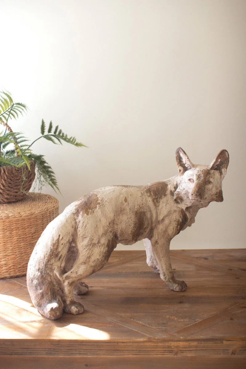 Faux Concrete Fox – Sculpted Animal Decor – 19.5" Tall Decorative Accent by Kalalou