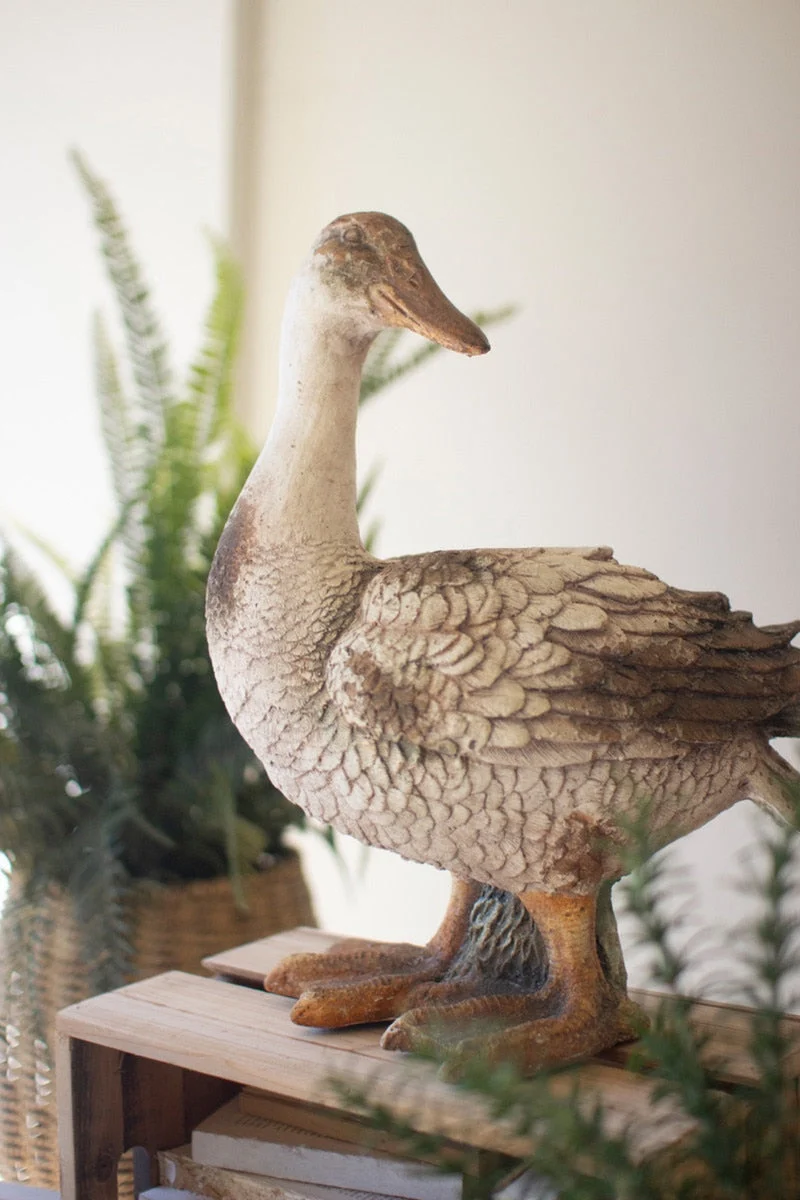 Faux Concrete Duck – Head Up Design – 17.5" Tall Decorative Accent by Kalalou