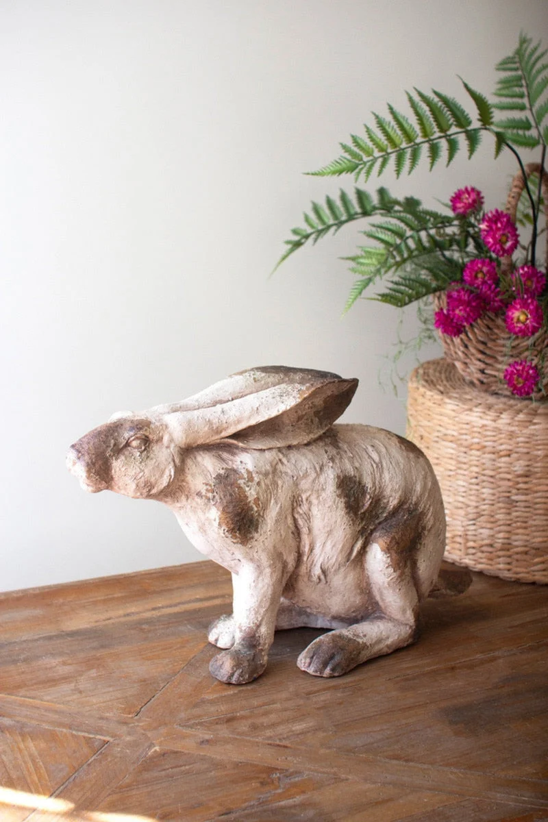 Faux Concrete Rabbit – Sitting Sculptural Animal Decor – 14" Tall Accent by Kalalou