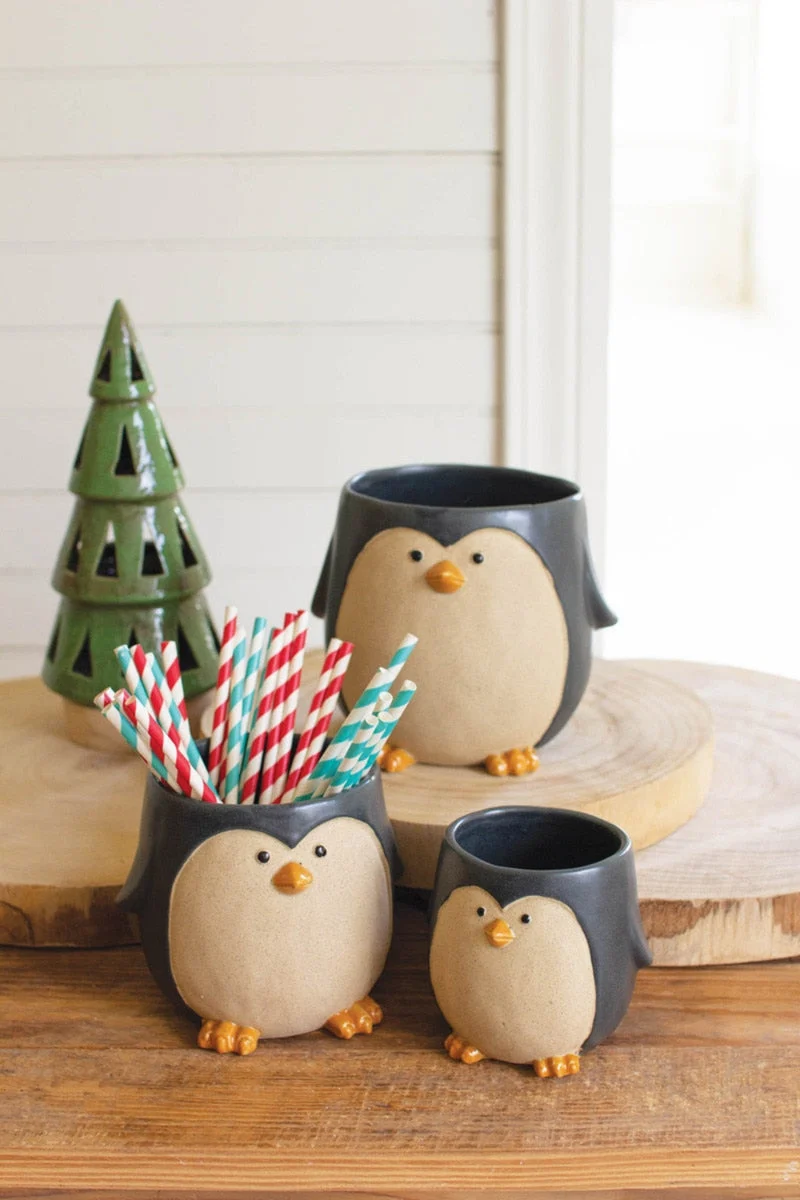 Ceramic Penguin Planter Set of 3 – Small Indoor Plant Pots – 7" Tall by Kalalou