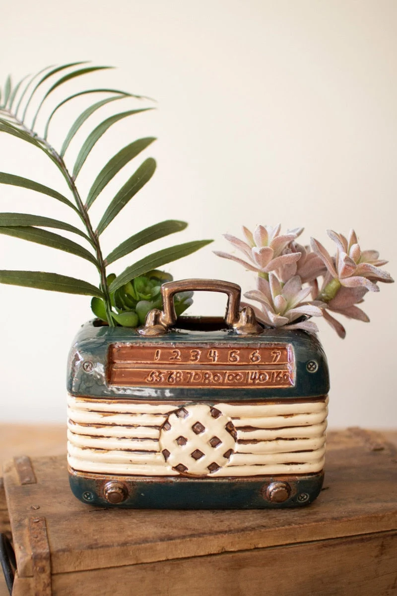Ceramic Radio Planter – Vintage Inspired Tabletop Decor – 6" Tall by Kalalou