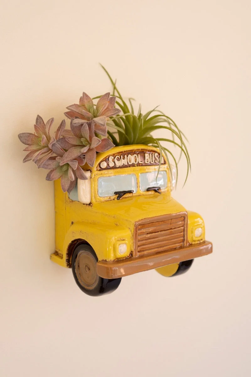 Ceramic Yellow School Bus Wall Planter – Novelty Wall Decor – 6.5" Tall by Kalalou