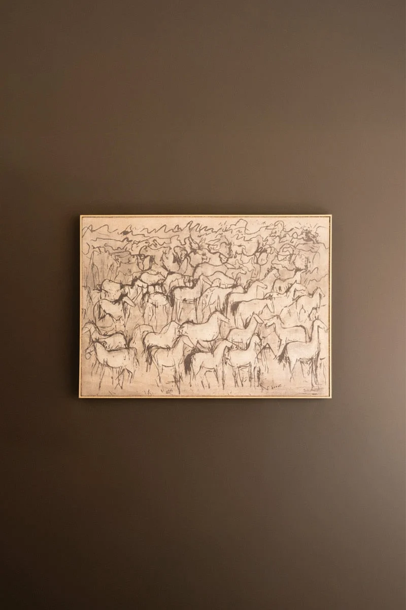 Framed Horse Wall Art – 1000 Horses Paint Over Print – 31.5" Tall by Kalalou