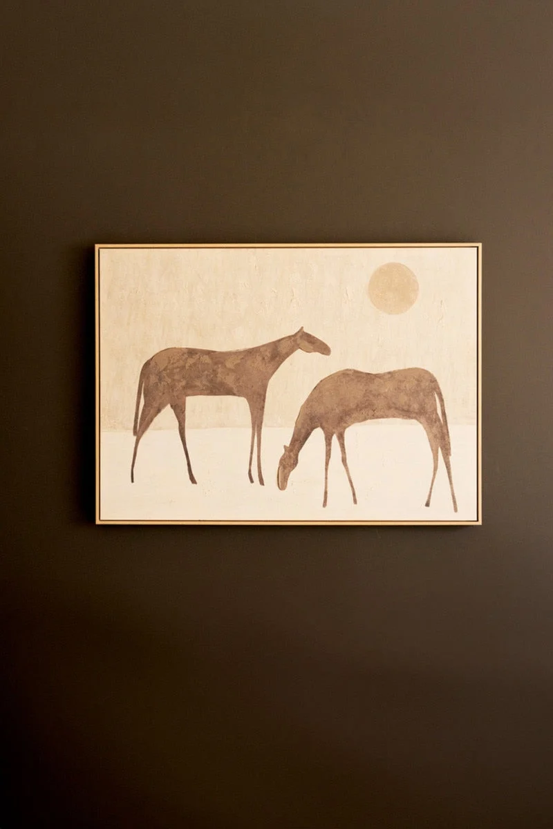 Framed Horse Painting Wall Decor – Two Horses with Sun – 31.5" Tall by Kalalou