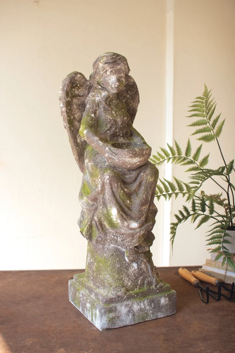 Faux Concrete Garden Angel Statue 32" Tall Decorative Yard Art by Kalalou