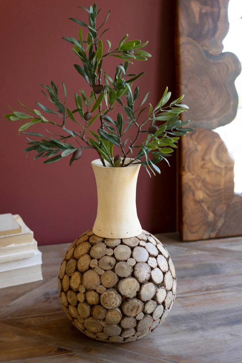 Decorative Spliced Wood Bulb Vase 14" Tall Set of 2 by Kalalou