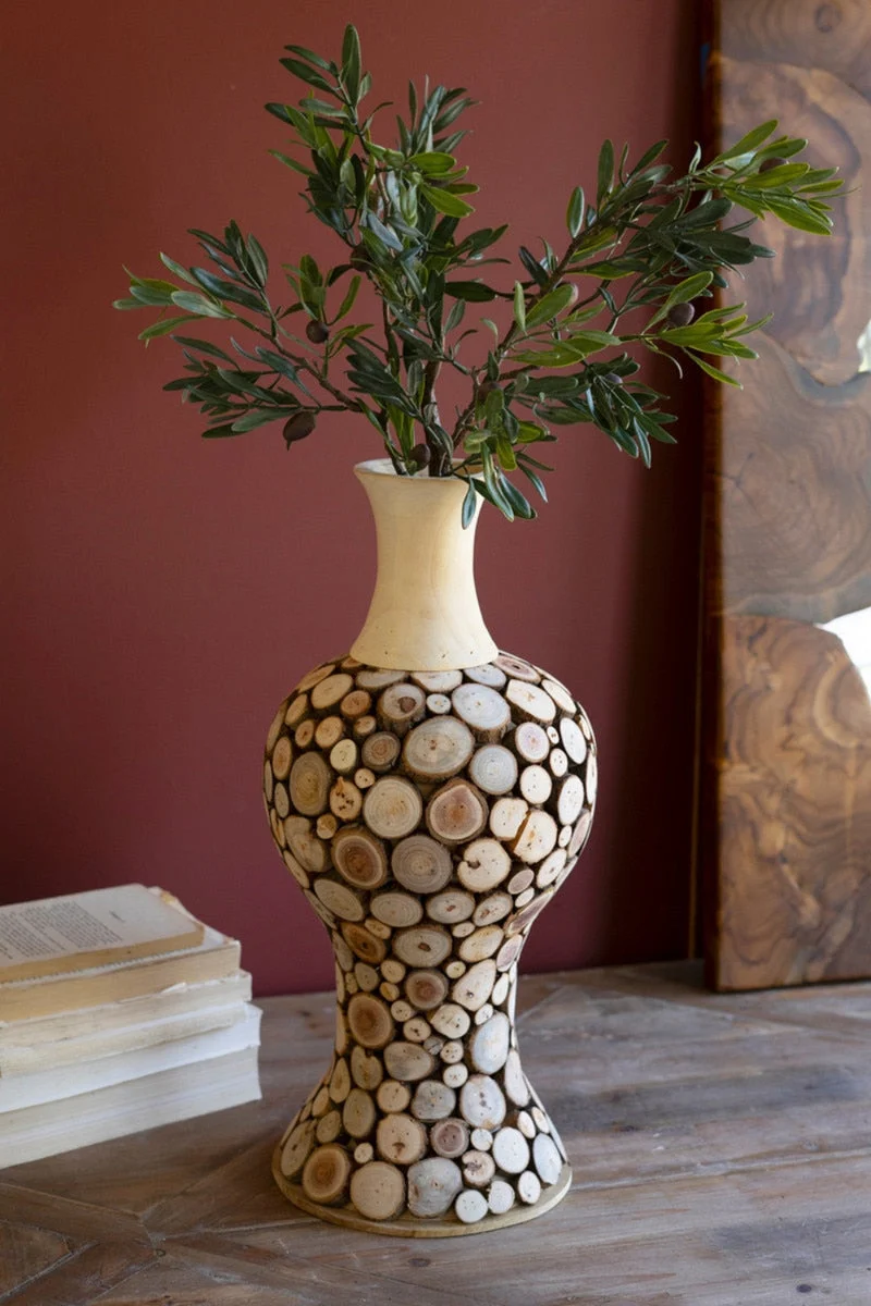 Decorative Large Spliced Wood Bulb Vase 20" Tall by Kalalou