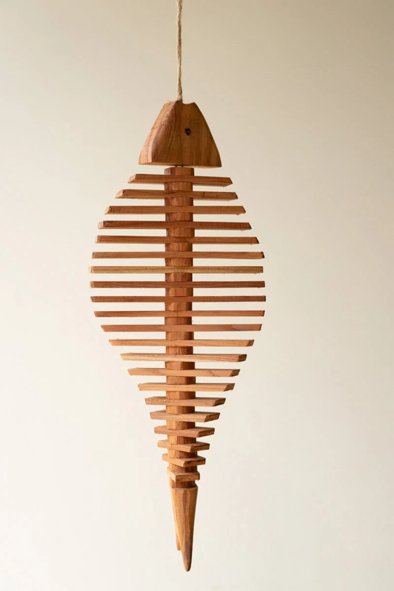 Hanging Wooden Fish Wall Decor – Coastal Slat Accent – 21.5" Tall by Kalalou