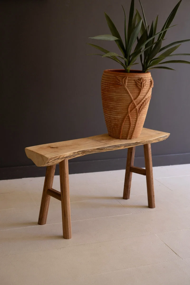Rustic Willow Wood Bench – Natural Woven Entryway Seating – 18.5" Tall by Kalalou