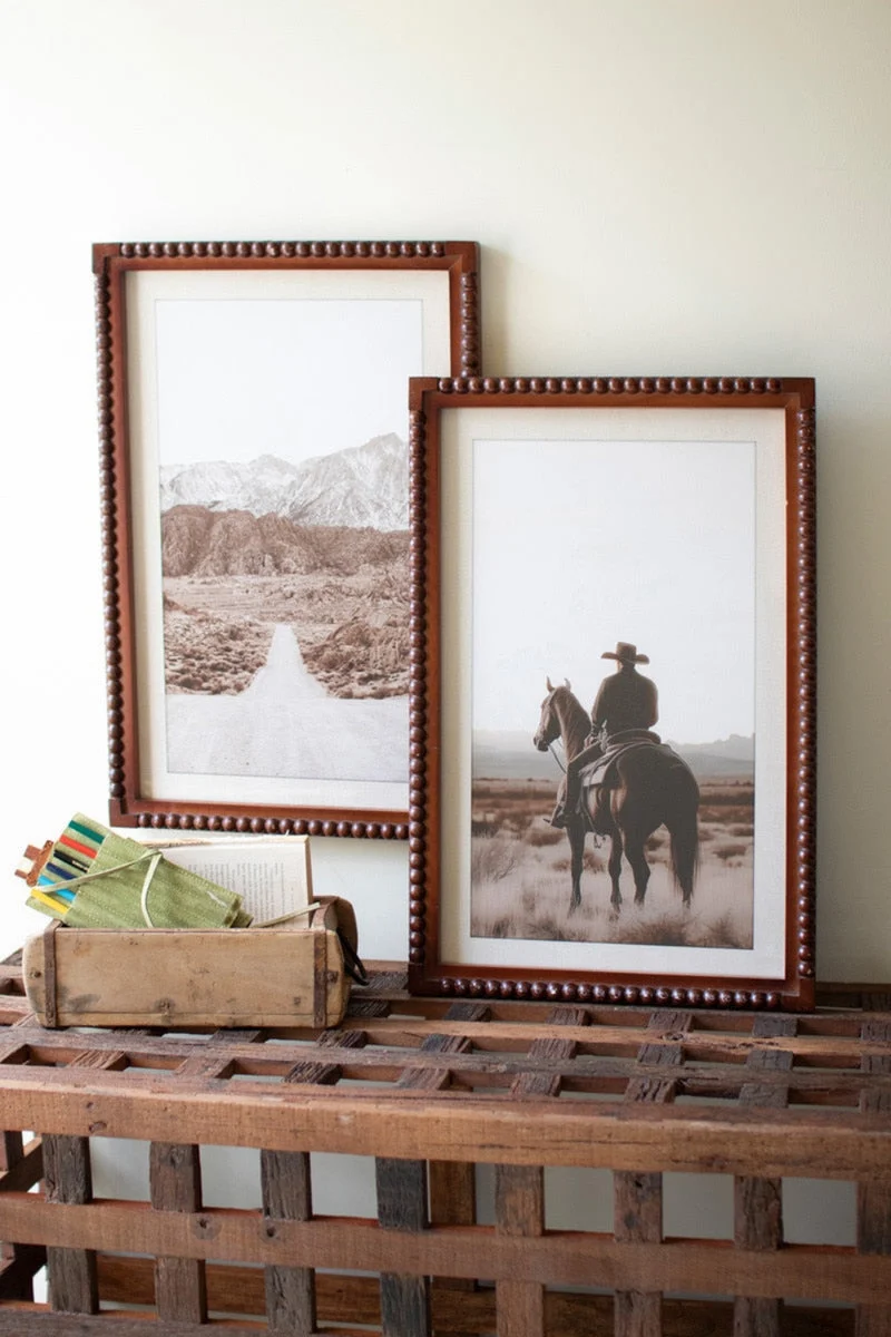 Cowboy and Horse Desert Wall Art – Framed Print Set of 2 – 24" Tall by Kalalou