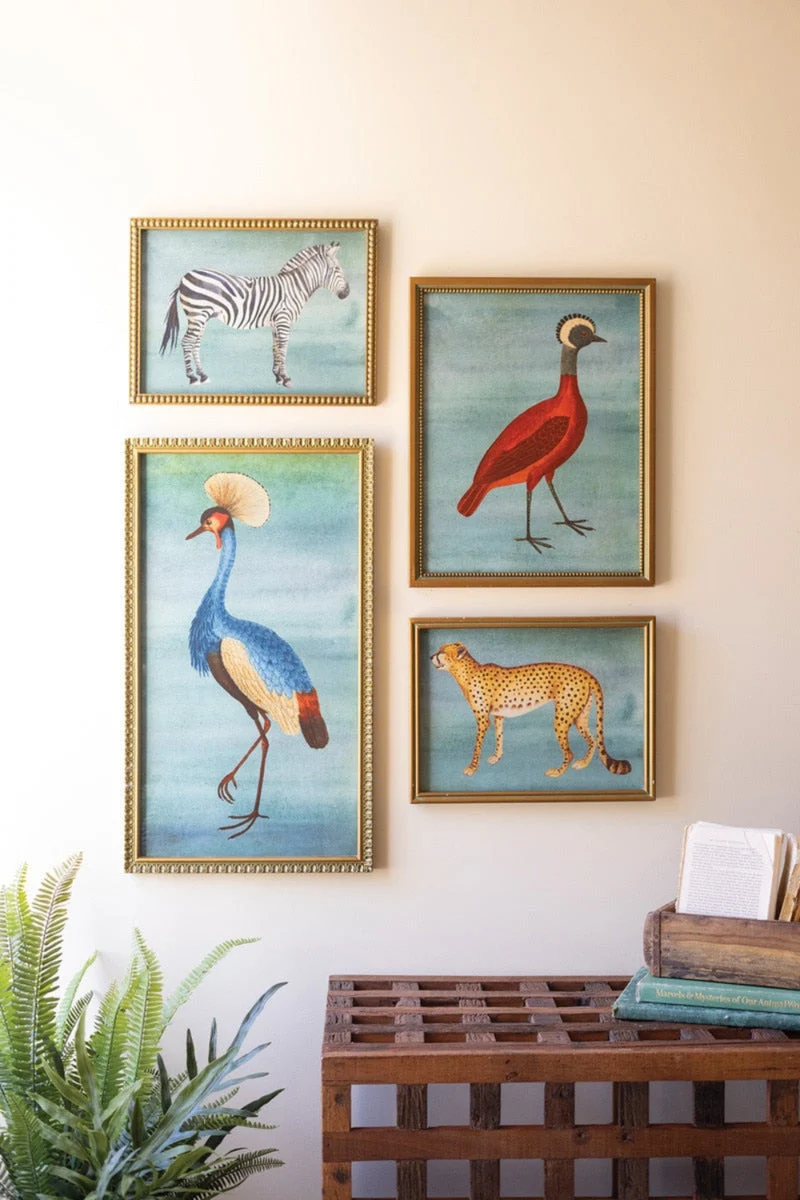 Framed Animal and Bird Wall Art Prints Set of 4 – Large to Small 27.5" Tall by Kalalou