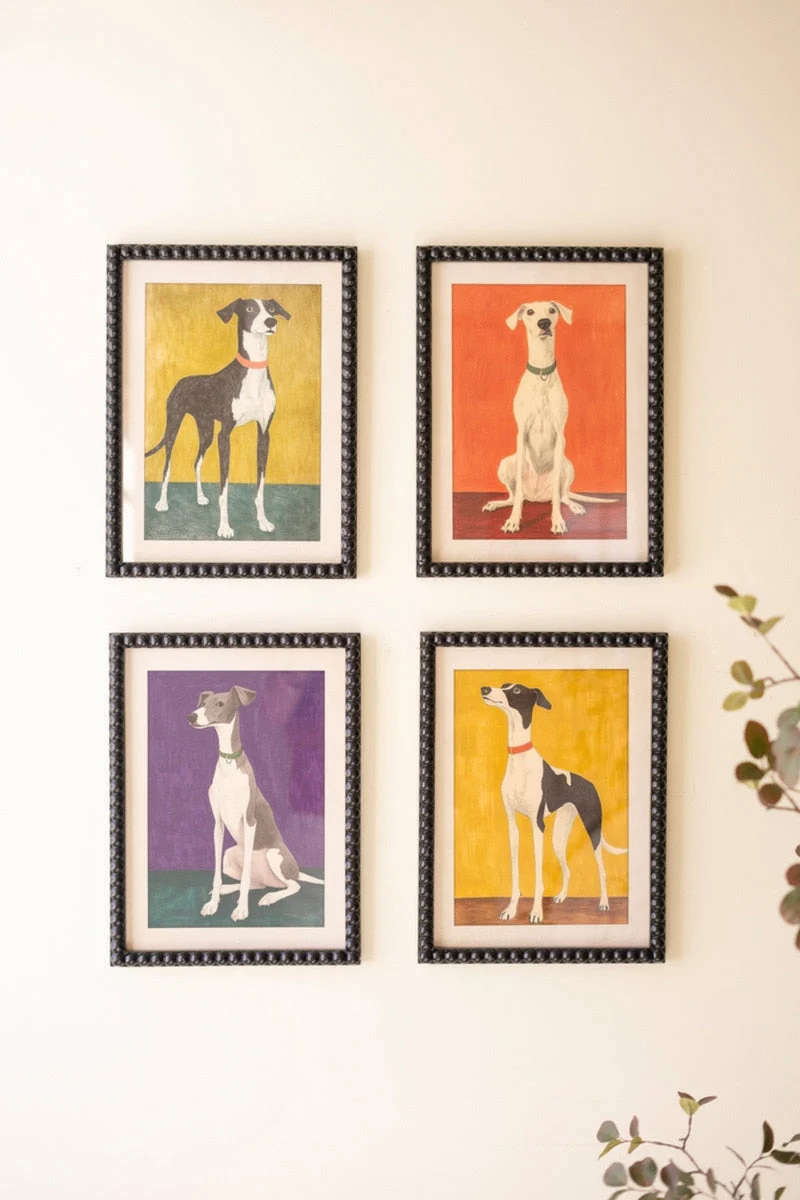 Framed Hound Dog Wall Art Set of 4 – Prints Under Glass – 16" Tall by Kalalou
