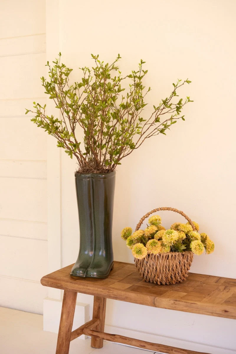 Large Ceramic Green Boot Vase – Sculptural Tabletop Accent – 19" Tall by Kalalou