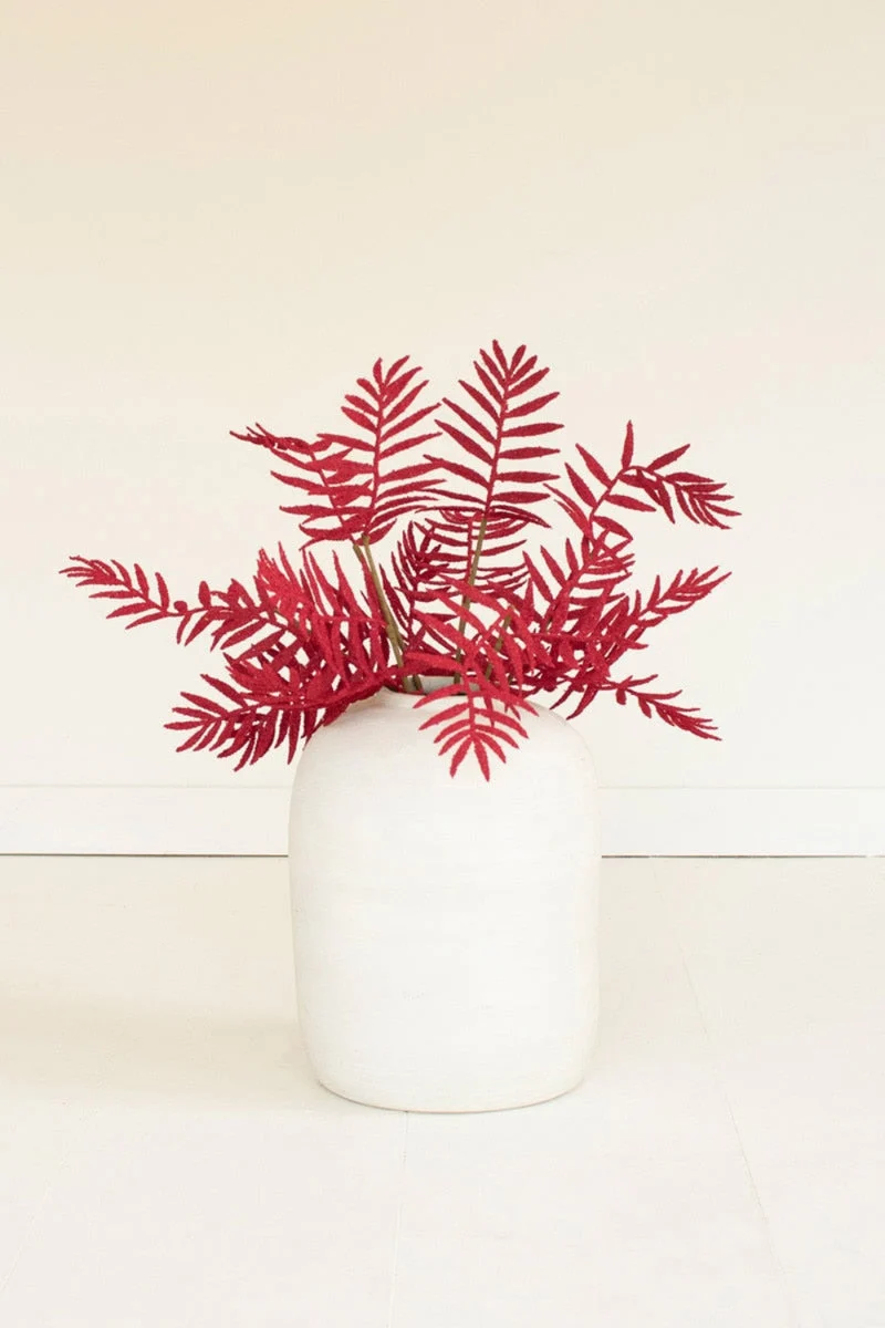Faux Fern Botanical Stem Soft Red Whimsical Design 27.5" Tall Set of 6 by Kalalou
