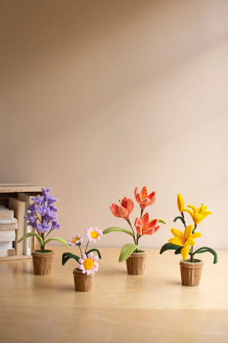 Faux Floral Pipe Cleaner Botanica Potted Accent Set of 4 – 12" Tall by Kalalou