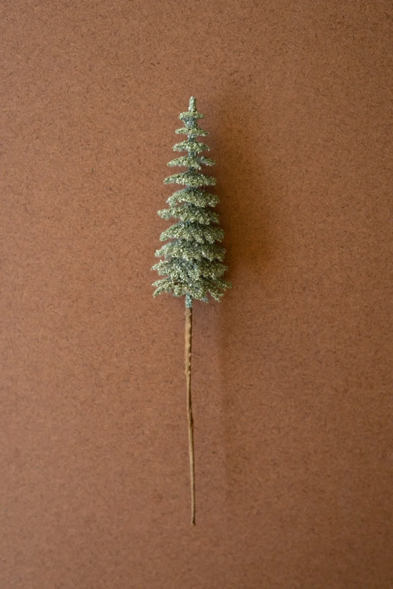 Mini Bottle Brush Tree Stem Green Faux Floral Accent 11" Tall Set of 24 by Kalalou