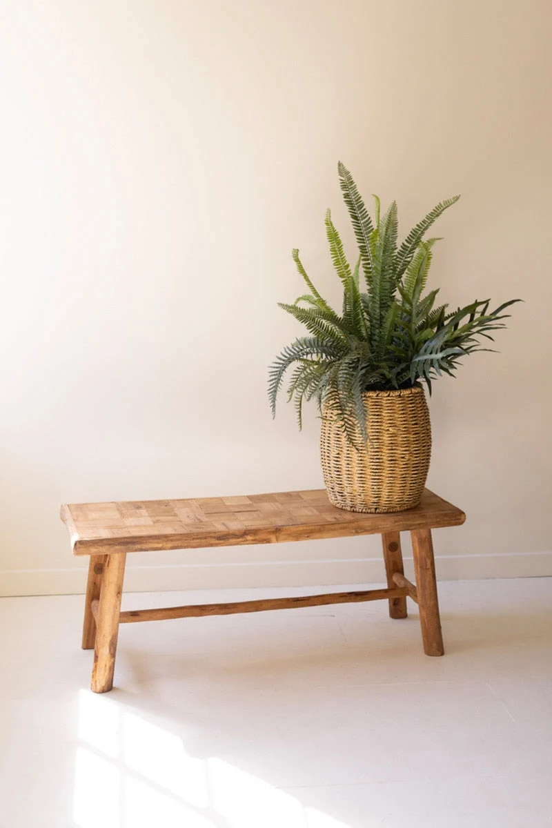 Wooden Entryway Bench – Recycled Fir with Parque Top – 19" Tall by Kalalou