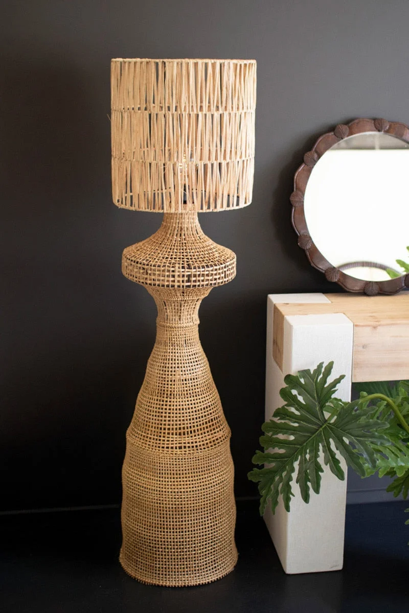 Floor Lamp with Rattan Shade Woven Natural Texture 60" Tall by Kalalou