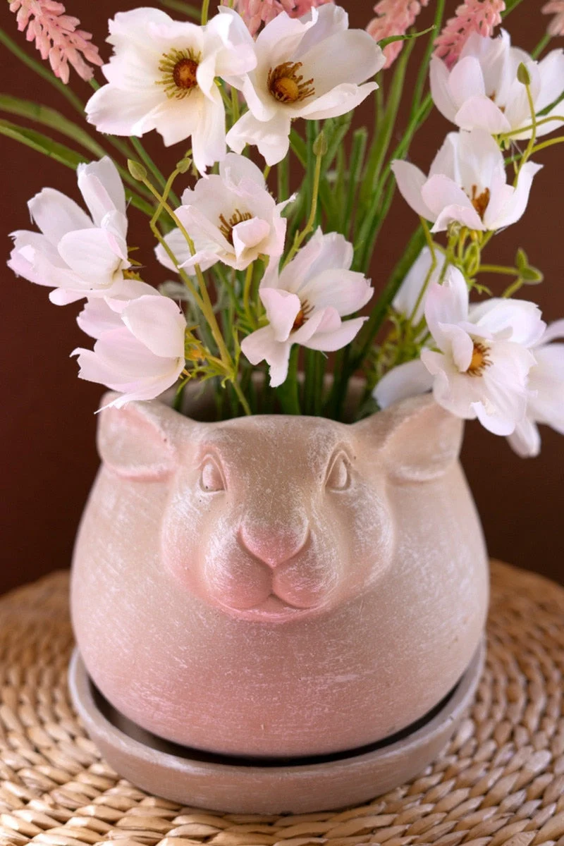 Cement Easter Rabbit Planter Sculpted Bunny Design 6" Tall by Kalalou