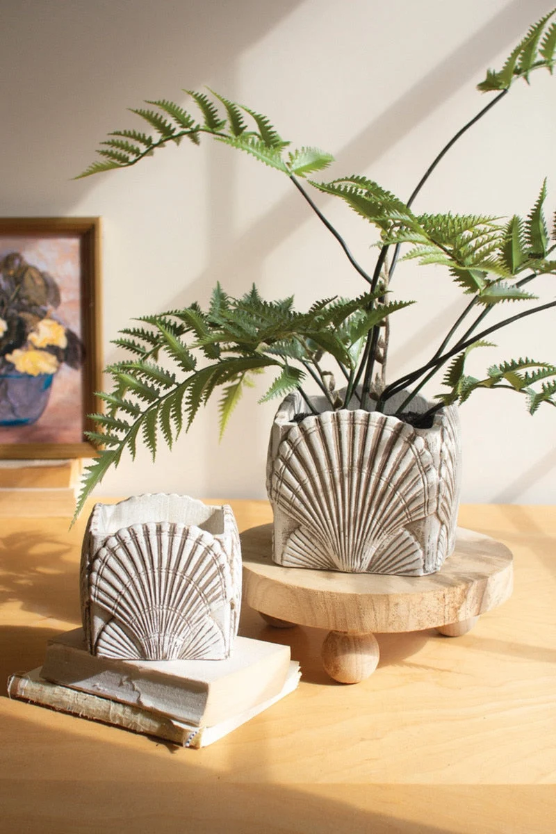 Decorative Cement Shell Planters Set of 2 – 5.5" Tall by Kalalou