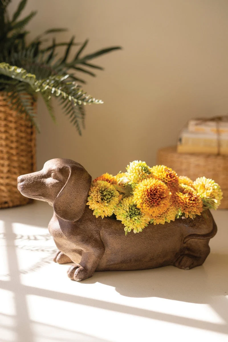 Cement Dachshund Figurine – Sculpted Dog Decor – 8" Tall by Kalalou
