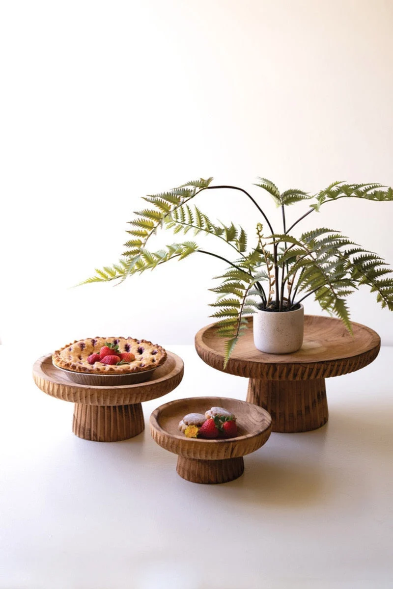 Etched Wood Serving Stand Set of 3 – Tiered Display Risers 6.75"Tall by Kalalou