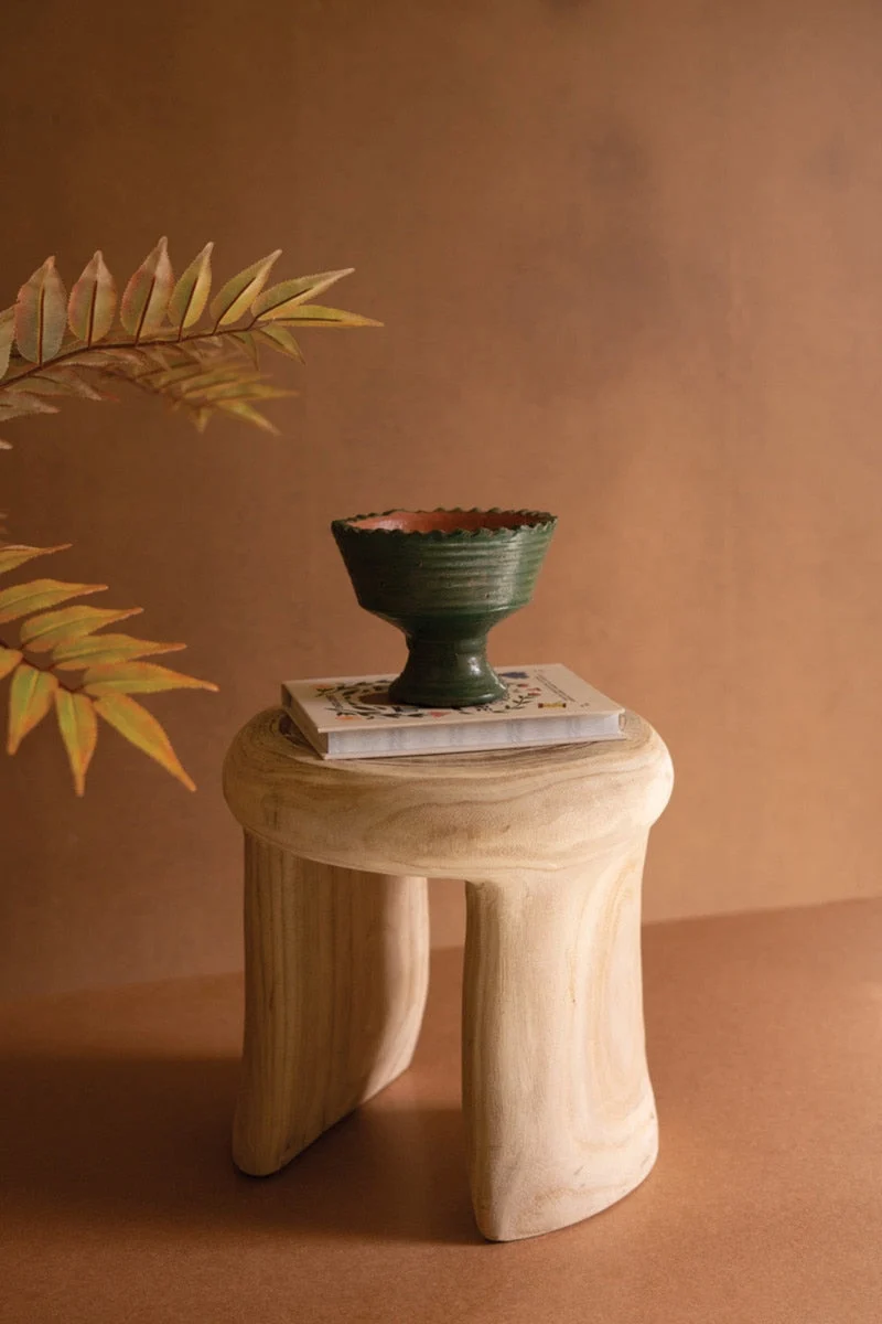 Carved Wooden Stool – 12" Tall Round Accent Seat by Kalalou