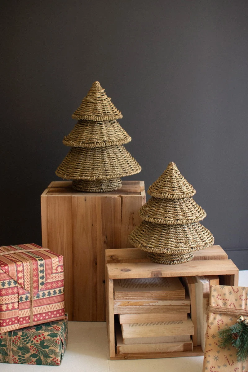 Small Woven Vine Christmas Trees Set of 2 Natural Rustic Holiday Accent 15" H by Kalalou