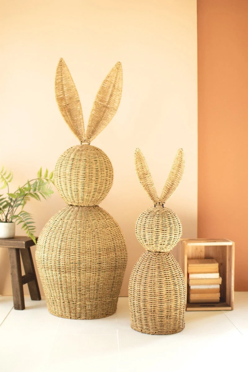 Decorative Easter Rabbits Set of 2 Woven Vine Design 54" Tall Statement Decor by Kalalou